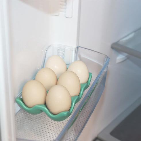 Ceramic Egg Holder Egg Tray Porcelain Fresh Egg Holder for Fridge Countertop Kitchen Storage Half Dozen 6 Cups...