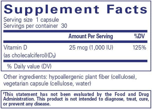 Pure Encapsulations Vitamin D3 25 mcg (1,000 IU) - Supplement to Support Bone, Joint, Breast, Heart, Colon & Immune Health - with Premium Vitamin ...