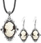 Vintage Look Flower Pendant Lady Queen Cameo Sets For Women Antique Silver Plated Cameo Necklace Earring Jewelry Set...