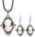Vintage Look Flower Pendant Lady Queen Cameo Sets For Women Antique Silver Plated Cameo Necklace Earring Jewelry Set...