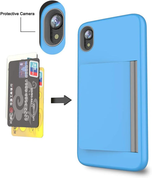 iPhone xr Case with Card Holder,Shockproof Armor Silicone Credit Card Slot Protective Wallet Cover Case for Apple iPhone XR - Blue...