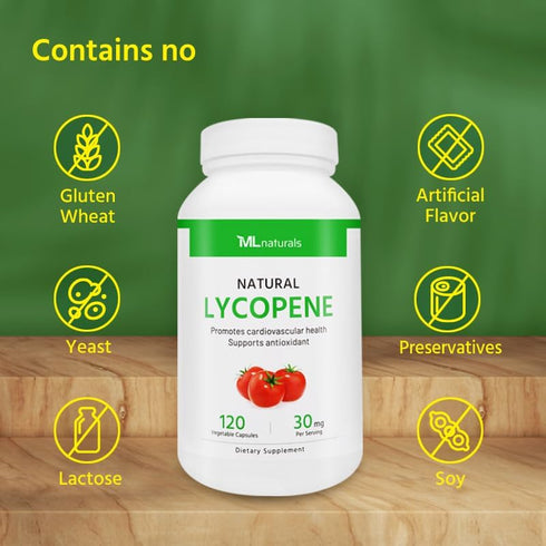Natural Lycopene 30 mg 120 Vegetable Capsules. All-Natural from Tomatoes. Non-GMO. Antioxidant Supplement....