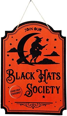 Greenbriar International Halloween Society of Black Hats Wooden Wall Hanging Door Decor 9 1/2 x 13 Inches...