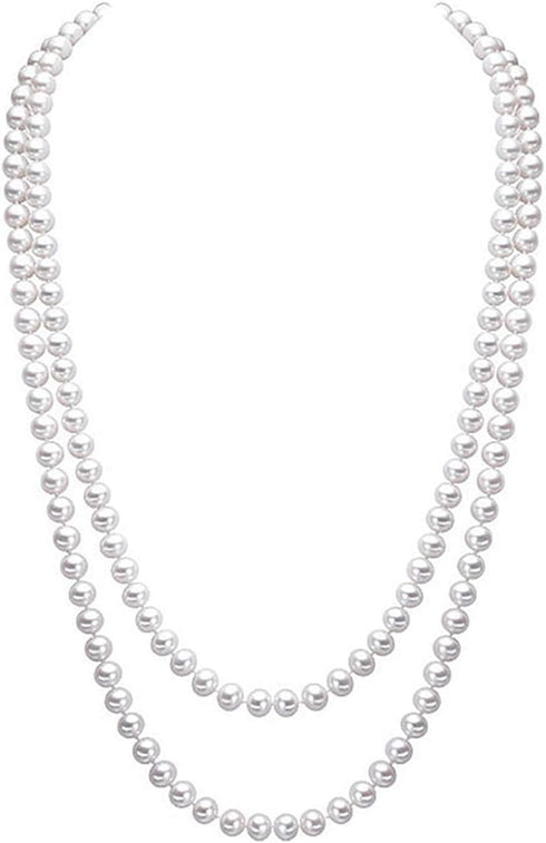 Elegant Women Lady Long White Sweater Created Pearl Necklace Beaded necklace...