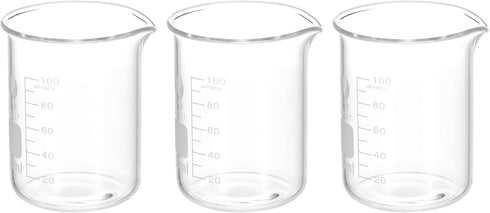 PATIKIL 3Pcs 100ml Low Form Glass Beaker, 3.3 Borosilicate Glass Graduated Printed Scale Measuring Cups with Spout for Kitchen Lab Liquids...
