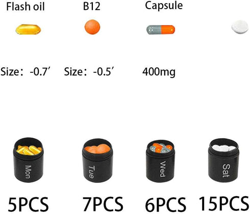 Pill Disperser Waterproof 7 Days Pill Holder Travel Pill Container Portable Medicine Keychain Daily Airtight Pill Organizer?Black)...