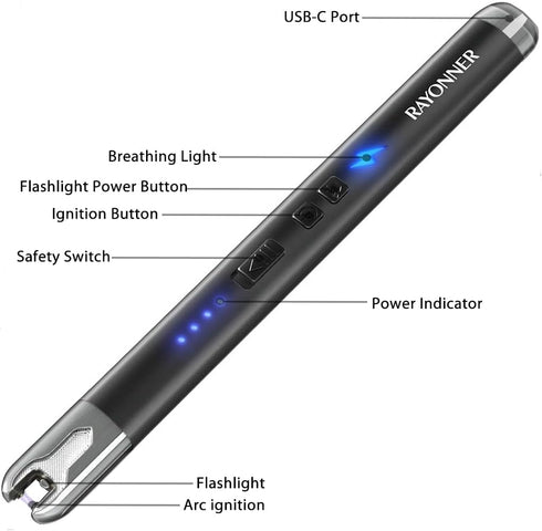RAYONNER Lighter Electric Candle Lighter Rechargeable USB ARC Lighter (1 Pack - Black)...