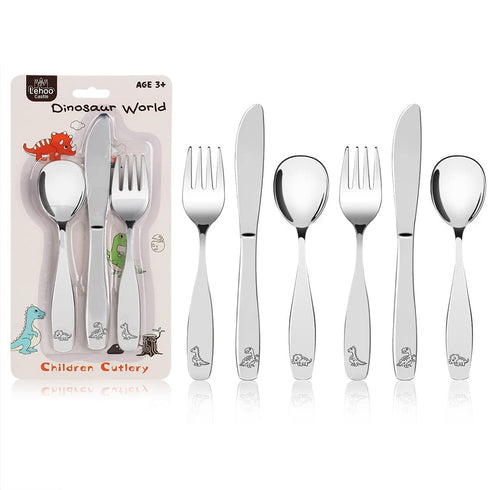 Lehoo Castle Kids Silverware Stainless Steel 6 Piece - Toddler Spoons and Forks Knife Set, Metal Kids Cutlery Set, Toddler Utensils Self Feeding (...
