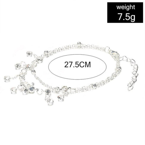Boho Layered Rhinestone Ankle Bracelet Silver Dangle Crystal Anklet Bracelets Cz Tassel Anklets Glitter Tennis Foot Chain Jewelry for Women and Gi...