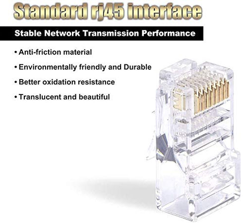 VCELINK RJ45 Cat5e Cat5 Pass Through Connectors, Cat5e RJ45 Ends, RJ45 Modular Plugs for Solid or Stranded UTP Network Cable 100-Pack...