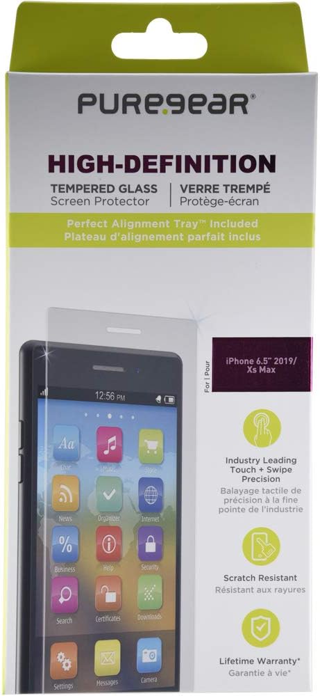 PureGear HD Clear Tempered Glass Screen Protector Compatible with Apple iPhone 11 Pro Max, w/Self Alignment Installation Tray, Touch Sensitive, Ca...