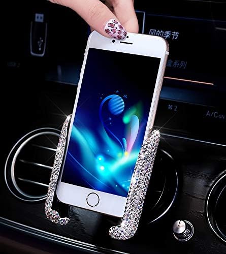 Best Bling Rhinestone Crystal Convenient Mini Car Dash Air Vent Automatic ADJUSTABLE Phone Holder (Silver)...