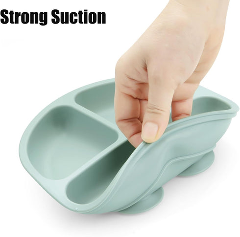 PandaEar Baby Feeding Set| 2 Pack Silicone Divided Suction Plate, 2 Set Toddler Spoons & Forks| Baby Led Weaning Supplies Self Feeding Eating Uten...