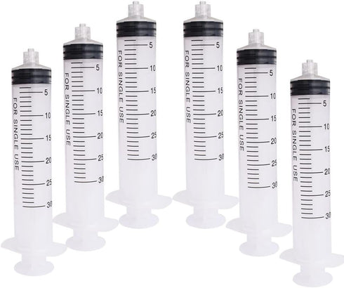 6 pcs 30 ML/CC Plastic Syringe Disposable Individual Sealed Wrap Without Needle with Measurement for Scientific Feeding Pets Labs Watering Dispens...