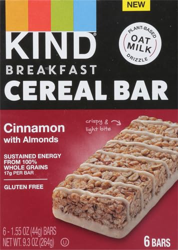KIND Breakfast Cereal Bars, Gluten Free Snacks, Cinnamon with Almonds, 9.3oz Box (6 Bars)...