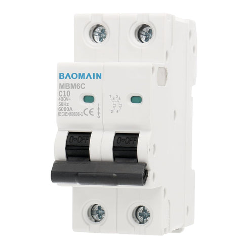 Baomain 10A AC Miniature Circuit Breaker, AC 400V 50Hz 6000A 2 Pole C65 MCB DIN Rail Mounting,MBM6C...