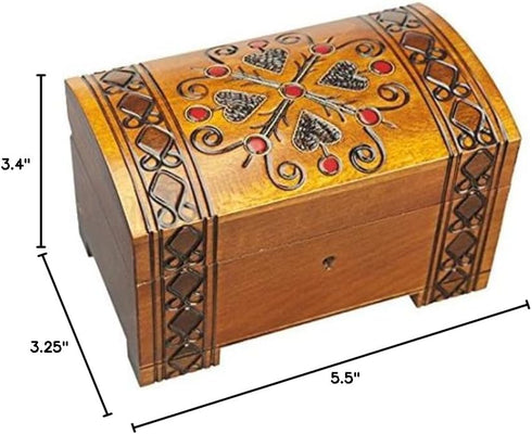 Four Hearts Handmade Wooden Box Polish Jewelry Keepsake Treasure Chest Classic Design...