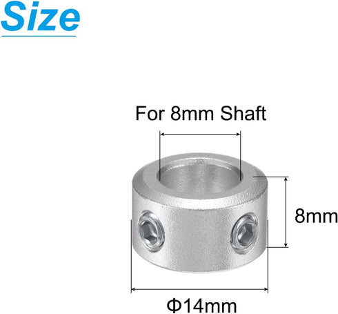 uxcell Set Screw Shaft Collar for 8mm Shaft, 2pcs Clamping Collars 14mm OD, 8mm Thickness, Aluminum Alloy Clamp-On Collar with M4 Set Screws and a...