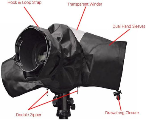 HuaerHui Camera Rain Cover for Canon Nikon Sony Fujifilm DSLR Mirrorless Cameras, Lens Sleeve with See Through Window, W-ZJ054, Medium, Black...