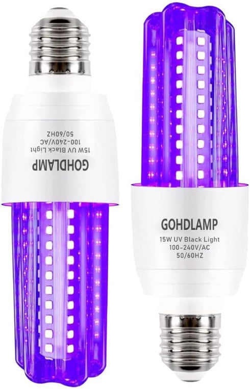 LED Black Light Bulb 15W Blacklight 100 Watt Equivalent LED Bulbs, 120V E26 Standard Base, UVA Level 395-400nm, Glow in The Dark for Body Paint, B...