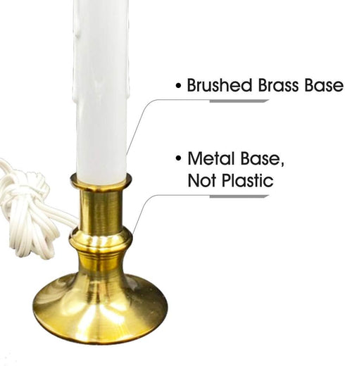 Window Candle Electric with Daily Timer, Heavy Metal Base Christmas Window Candle, UL Listed 1 Set Packing 1 Extra Replacement Bulb (Brush Brass)...