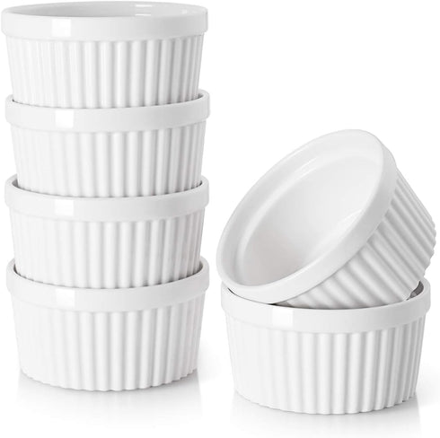 DOWAN Ramekins 4 oz Oven Safe for Creme Brulee Souffle, Porcelain Custard Cups Ramiken for Baking, Classic Style Ramekins Bowls, Set of 6, White...