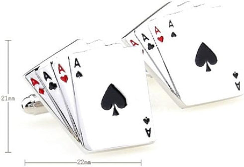 4 Aces Four Ace Playing Cards Poker Gambling Casino Pair of Cufflinks in a Presentation Gift Box & Polishing Cloth...