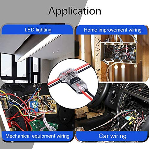 2 Pin T Connector for 22/20/18 AWG Wiring,Max DC/AC 300V 10A,IDC Self Stripping,T Tap Wire Splicer to Connect Branches to Main Wire,Car,LED Lighti...