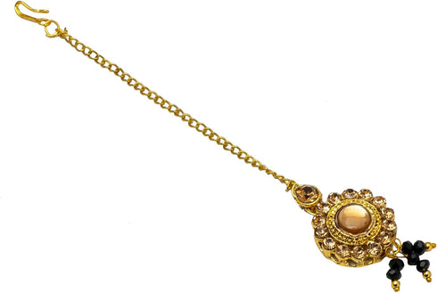Traditional Indian Gold Plated Kundan Pearl Choker Bridal Necklace Combo with Maang Tikka and Earrings Jewellery/Jewelry Set for Women (SJN_157_PP...