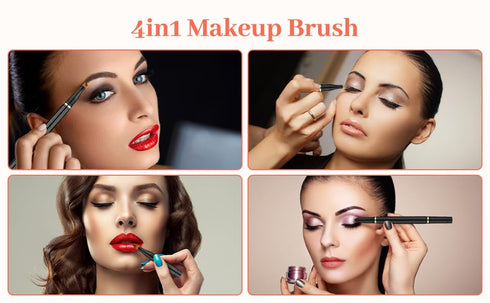 Two 4 in 1 Makeup Brush with Case,Double Ended Travel Makeup Brush Set Professional,Includes Foundation,Blush,Eyeshadow,Concealer Brushes,Powder,P...