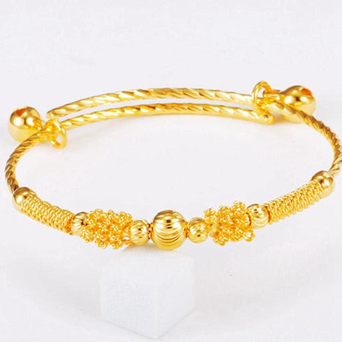 loyoe jewelry 24k Yellow Gold Plated Baby's Bracelet Adjustable Children's Bangle(2pcs/lot)...