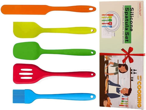 5Pcs Silicone Spatula Set Colorful Mini Spatulas - 480°F Heat Resistant Nonstick Versatile Kitchen Utensil Set for Baking, Mixing, Cooking, Dishwa...