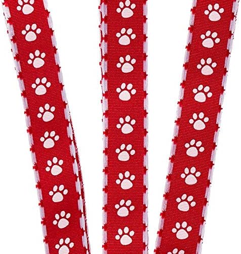 Paper Mart Paw Print Grosgrain Ribbon for Holiday Gift Wrap & Crafting, Red & White, 5/8 Inch x 25 Yd...