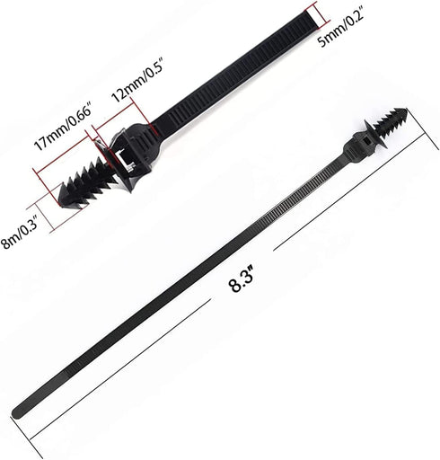 Push Mount Zip Ties, 8 inch Cable Zip Tie Black Wire Tie with Push Pin Fir Tree Zip for Indoor and Outdoor (100 Pack)...