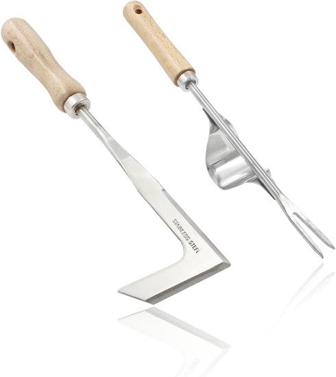 Garden Weeding Tool Set Stainless Steel Weed Puller Tool Removal Weed Puller Yard Gardening Lawn Tool for Sidewalk Patio Wall Crevice(Sickle+Fork...