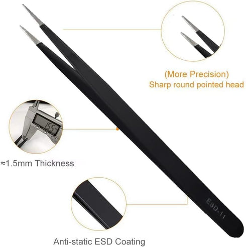 6PCS Tweezers Set Blunt Tip Anti-Static Curved of Tweezers ESD Electronics Laboratory Work Jewelry-Making Craft, Soldering Multiple Usage...