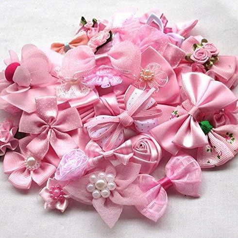 Chenkou Craft Mix Pink Ribbon Flowers Bows Craft Wedding Ornament Appliques 40pcs...