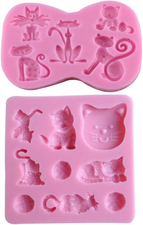 2Pcs/Set Little Cat Shape Silicone Fondant Mold KItty Kitten Chocolate Candy Gumpaste Mould Cupcake Cake Decorating Tools Polymer Clay Resin Mold...