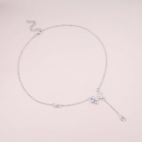 Crystal Butterfly Choker Necklace Rhinestone Butterfly Pendant Necklace Silver Butterfly Y Lariat Necklace Vintage Flower Chain Necklace Jewelry f...