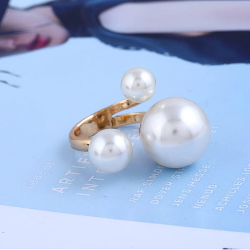 Caiyao 3 Pearls Promise Ring for Women Girls Statement Expandable Adjustable Big Imitation Pearl Ball Open Band Wrap Rings Comfort Fit Engagement ...