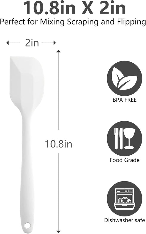 White Silicone Spatula for Cooking Heat Resistant, 10.8In Small Kitchen Spatula Silicone, Flexible Rubber Spatula for Baking...