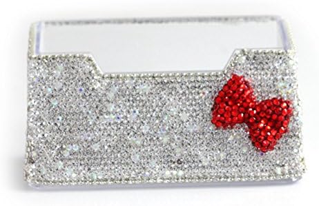 Bling Pure Handmade Bling Bling Rhinestones Stainless Steel Metal Business Card Holder Name Card Case (Red bow)...