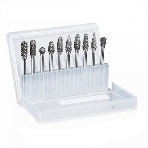 10PCS Carbide Double Cut Carving Burr Bits with 1/8” Shank Rotary Tool Accessories for Aluminum 3mm Shank Fits Die Grinder Drill for Woodworking,D...