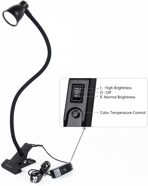 Clamp Desk Lamp, Clip on Reading Light, 3000-6500K Adjustable Color Temperature, 6 Illumination Modes, 10 Led Beads (Black)...