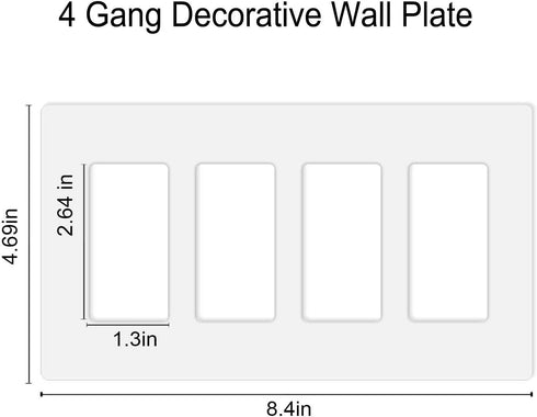Screwless Decorator Wall Plates 4-Gang Switch Outlet Electrical Cover Pate Unbreakable Thermoplastic Faceplate for Decorative Receptacle Outlet Sw...