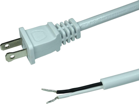 2-Prong Power Cord with Open Wiring,6 ft Replacement Power Cord with Open End,SJTW 2/C 18AWG 2 Conductor Pigtail Open Cable(White)...