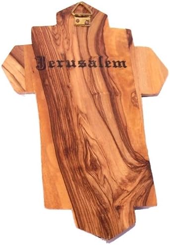 Olive Wood Crucifix - icon showing 14 Stations of the Cross etched on metal (14x9x1 cm or 5.5x3.5x.4 inch)...