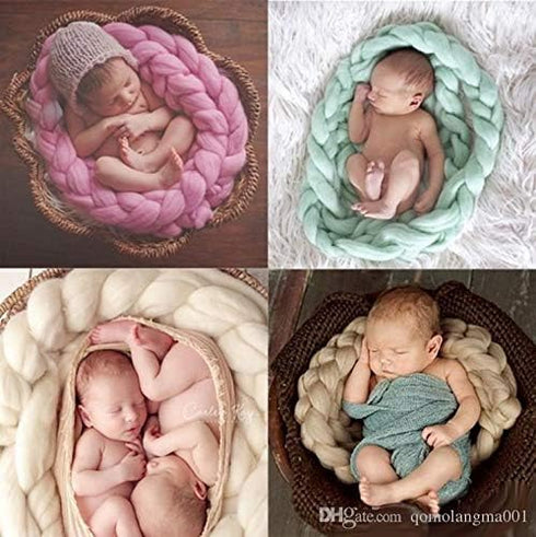 Matissa Newborn Baby Photography Props Braided Rope Basket Filler Photography Background Rug Blanket (Light Brown)...