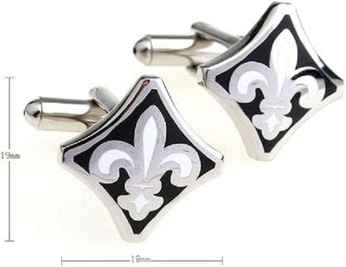 Fleur De Lis Black White Pair Cufflinks in a Presentation Gift Box & Polishing Cloth...