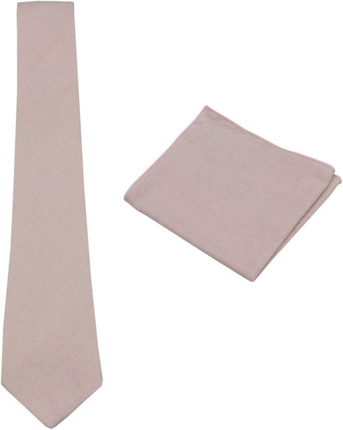 Mens Solid Linen Tie Set : Slim Necktie with Matching Pocket Square (Pale Blush Pink)...